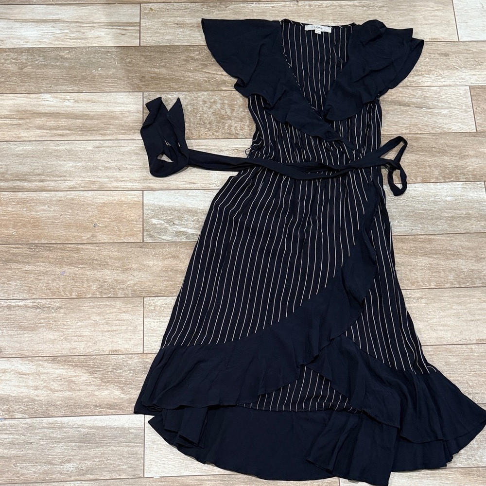 LOFT navy and White Striped High Low Dress
